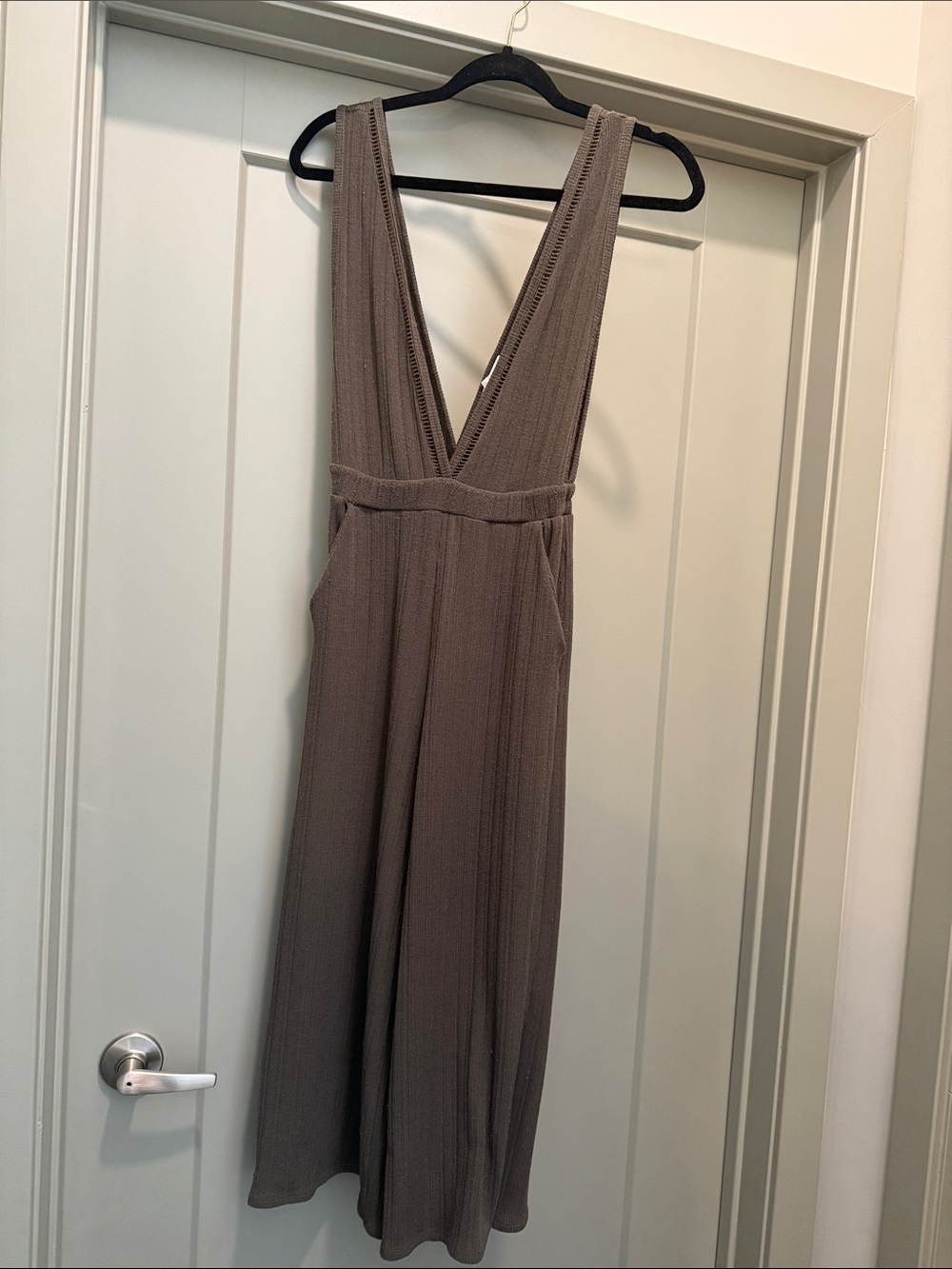 Sienna Sky Taupe Ribbed V-Neck Jumpsuit